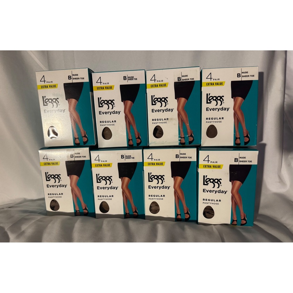 Lot of 8 Leggs Everyday Regular Pantyhose B Nude Sheer Toe 4 Pair Value Pack